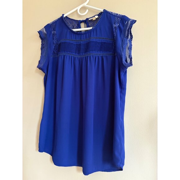 Anthropologie Meadow Rue Royal Blue Lace Pintuck Boho Romantic Blouse Large - Picture 6 of 12